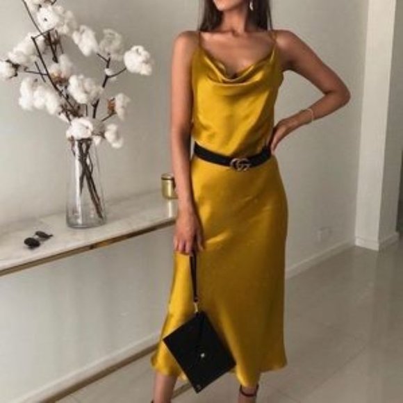 Zara Satin Cowl Neck Midi Slip Dress - Picture 1 of 11